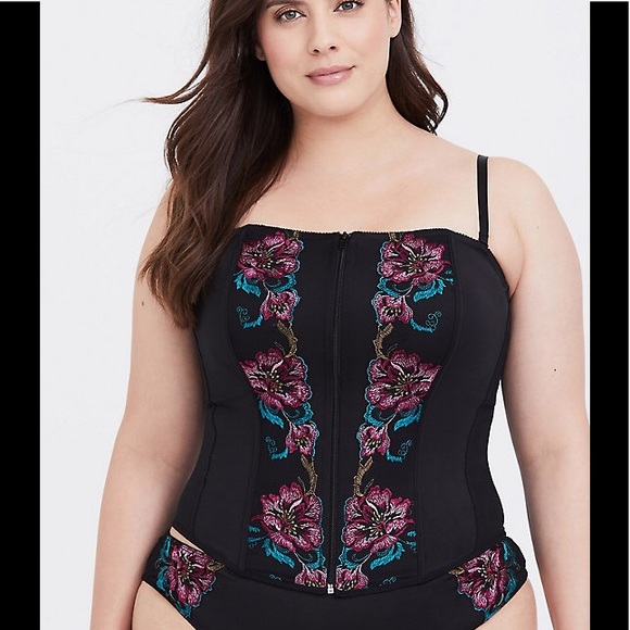 torrid Tops - Torrid Black Floral Embroidered Zip Bustier